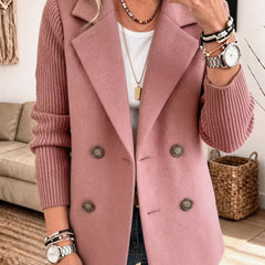 Double-Breasted Ribbed Sleeve Blazer in Pink
