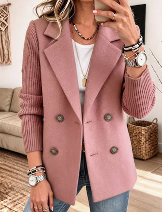 Double-Breasted Ribbed Sleeve Blazer in Pink