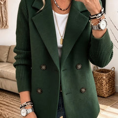 Double-Breasted Ribbed Sleeve Blazer in Forest Green