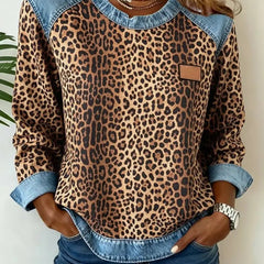 Brown Esmée | Leopard Patchwork Sweater with Flattering Fit and Daily Comfort