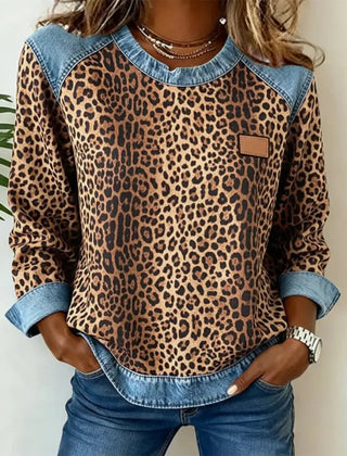 Brown Esmée | Leopard Patchwork Sweater with Flattering Fit and Daily Comfort
