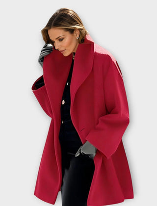Camila shawl collar wrap coat in red, worn
