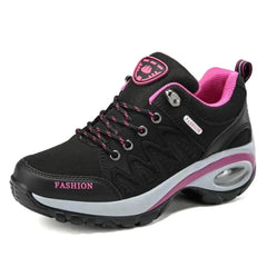 Cushioned Lace-Up Walking Sneakers in Black