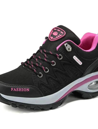 Cushioned Lace-Up Walking Sneakers in Black