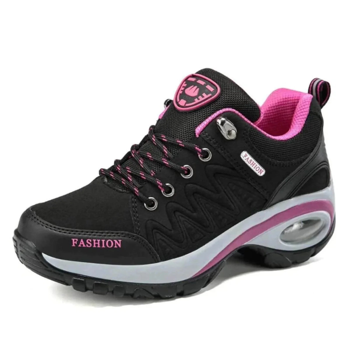 Cushioned Lace-Up Walking Sneakers in Black