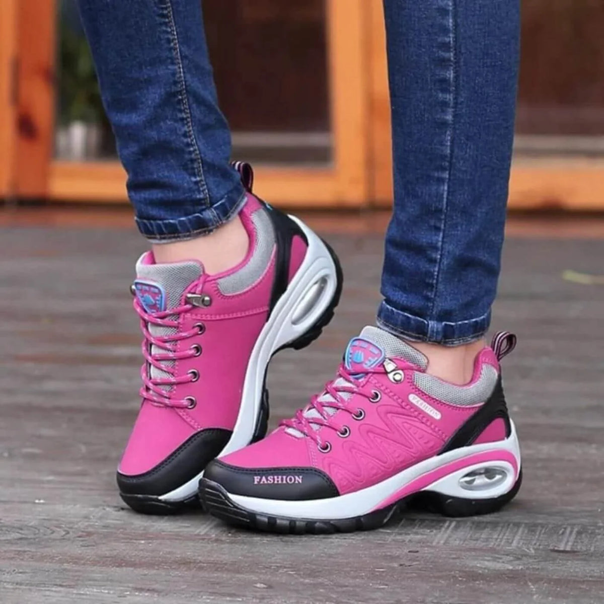 Cushioned Lace-Up Walking Sneakers in Pink