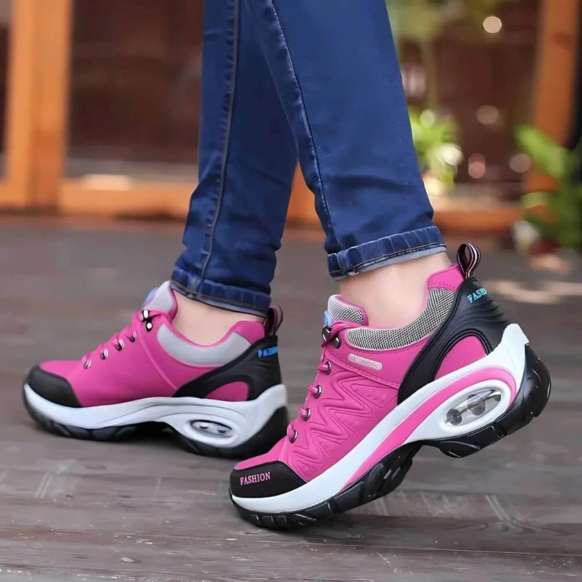 Cushioned Lace-Up Walking Sneakers in Pink