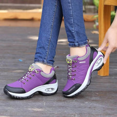 Cushioned Lace-Up Walking Sneakers in Purple