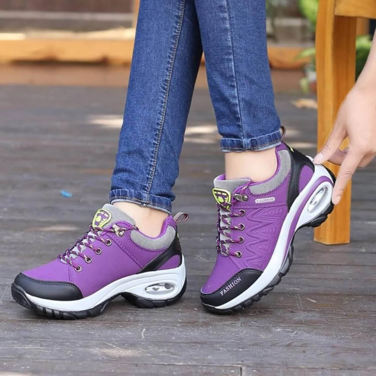 Cushioned Lace-Up Walking Sneakers in Purple