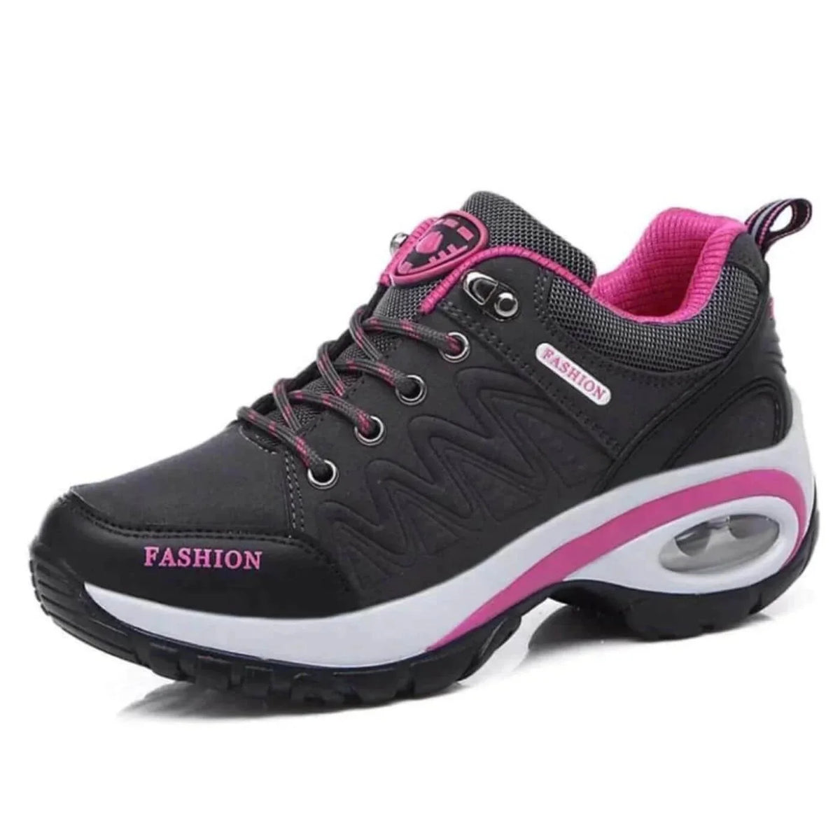 Cushioned Lace-Up Walking Sneakers in Gray