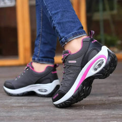Cushioned Lace-Up Walking Sneakers in Gray