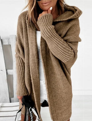 CarriMax oversized hooded cardigan in Khaki, worn