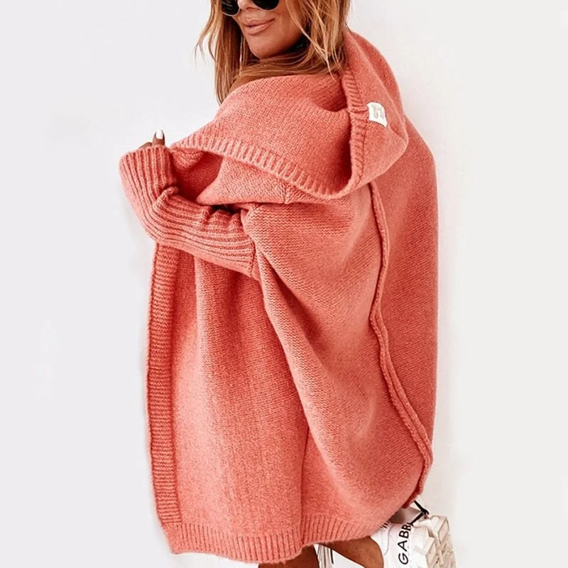 CarriMax oversized hooded cardigan in Orange, worn