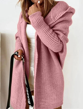 CarriMax oversized hooded cardigan in Pink, worn