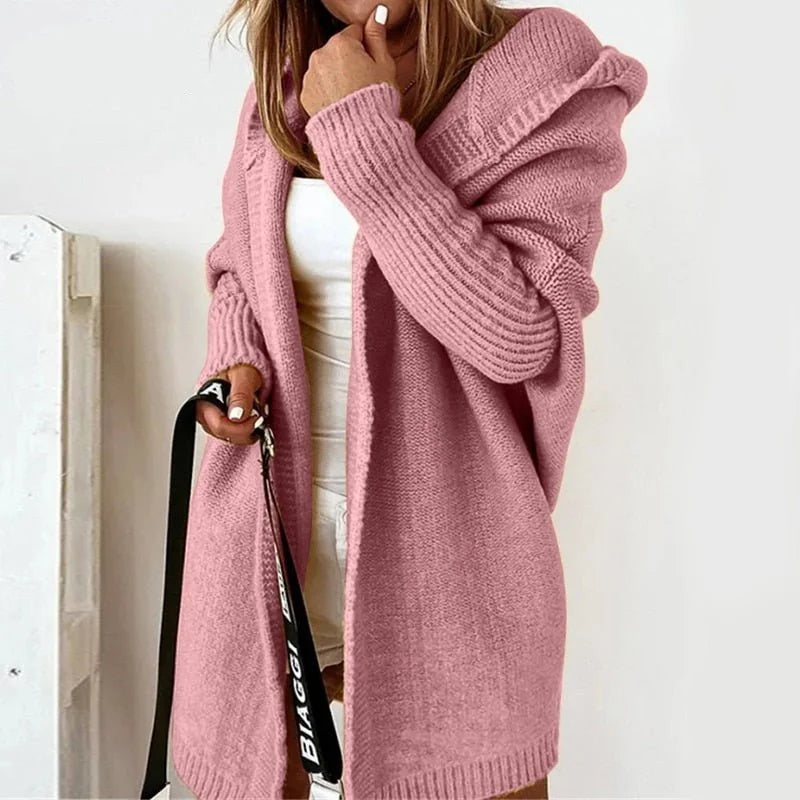 CarriMax oversized hooded cardigan in Pink, worn