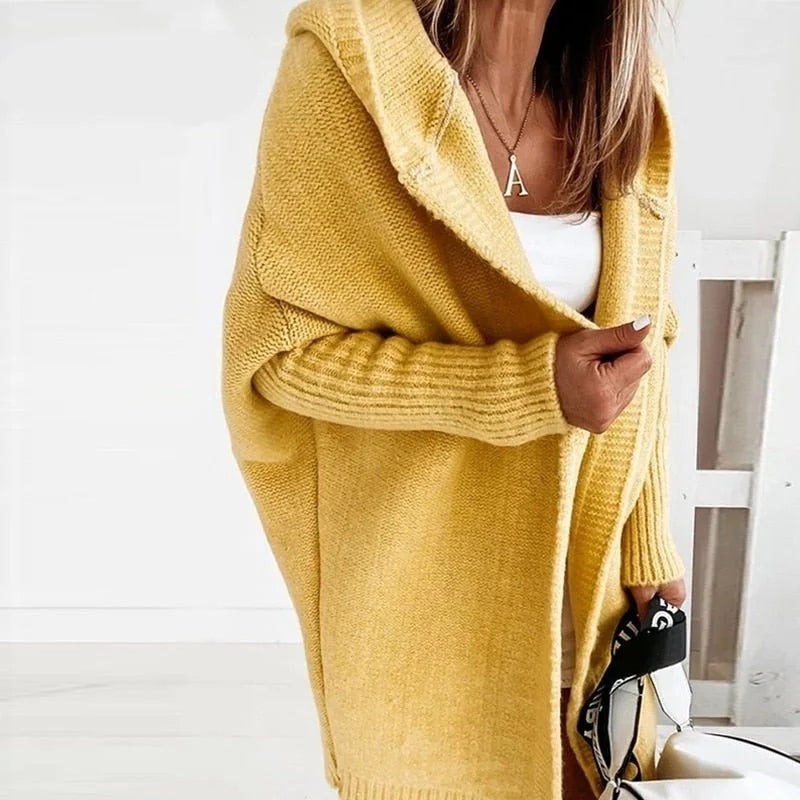 CarriMax oversized hooded cardigan in Yellow, worn
