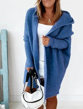 CarriMax oversized hooded cardigan in Blue, worn
