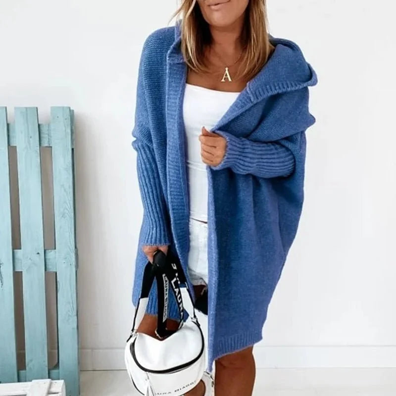 CarriMax oversized hooded cardigan in Blue, worn