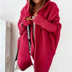 CarriMax oversized hooded cardigan in Red, worn