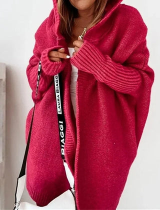 CarriMax oversized hooded cardigan in Red, worn