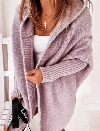 CarriMax oversized hooded cardigan in Lavender, worn