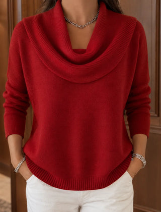 Cassia Draped Cowl Neck Sweater in Red