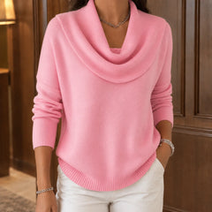 Cassia Draped Cowl Neck Sweater in Pink