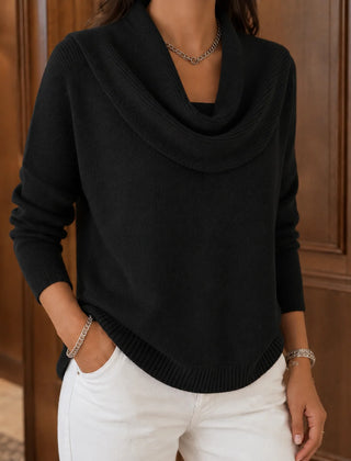 Cassia Draped Cowl Neck Sweater in Black