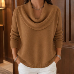 Cassia Draped Cowl Neck Sweater in Camel