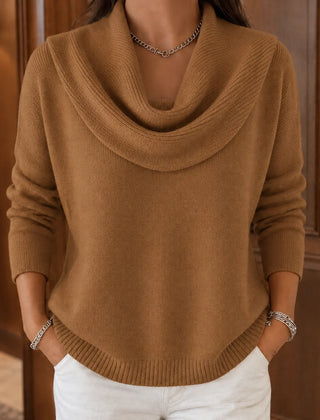 Cassia Draped Cowl Neck Sweater in Camel