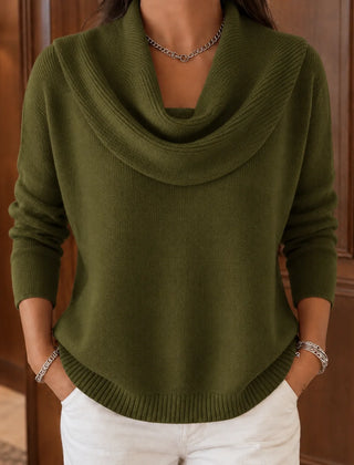 Cassia Draped Cowl Neck Sweater in Olive Green