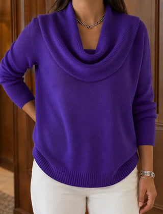 Cassia Draped Cowl Neck Sweater in Purple
