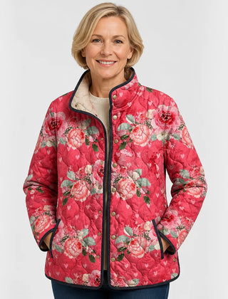 Rose Print Quilted Jacket in Pink