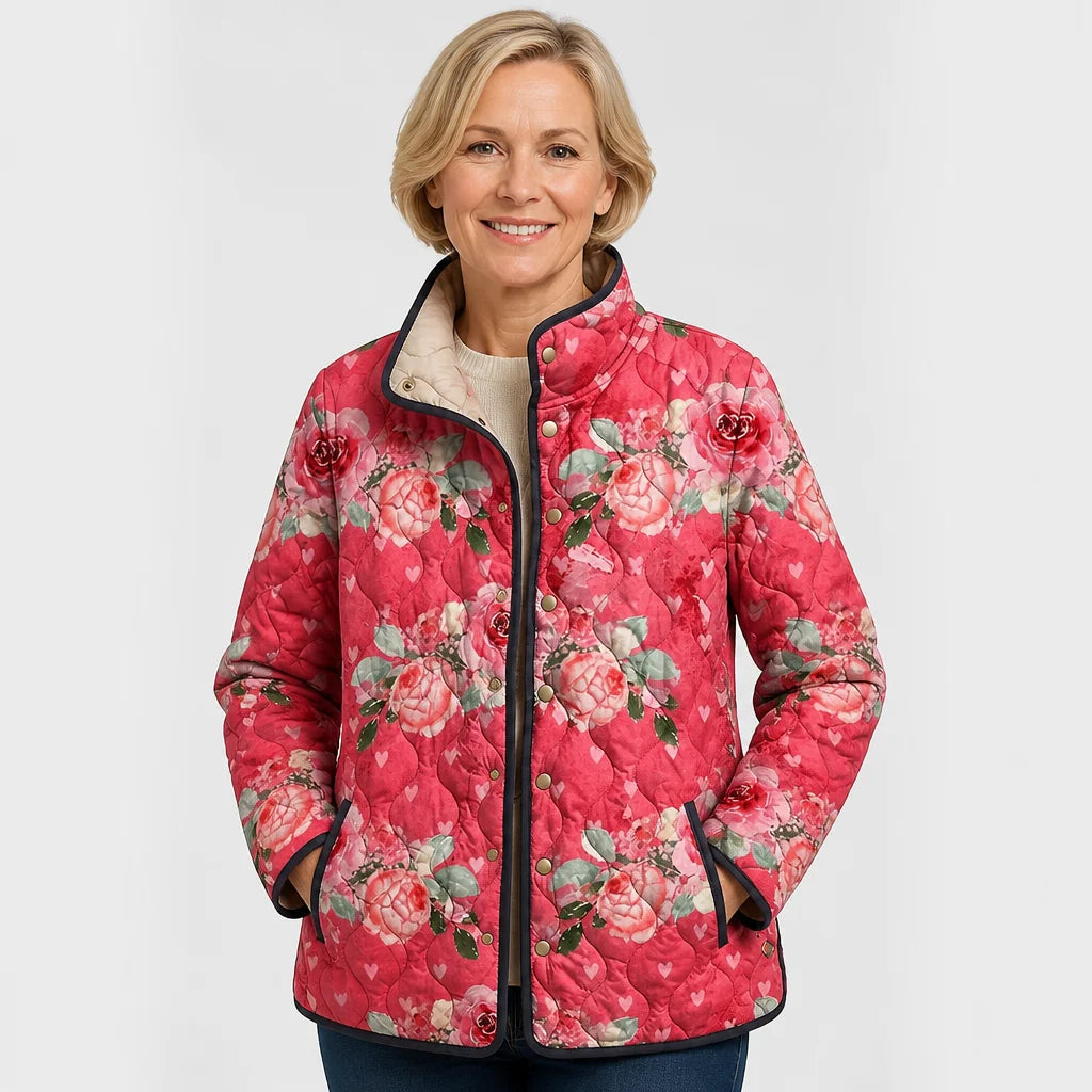 Rose Print Quilted Jacket in Pink