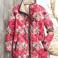 Rose Print Quilted Jacket in Pink