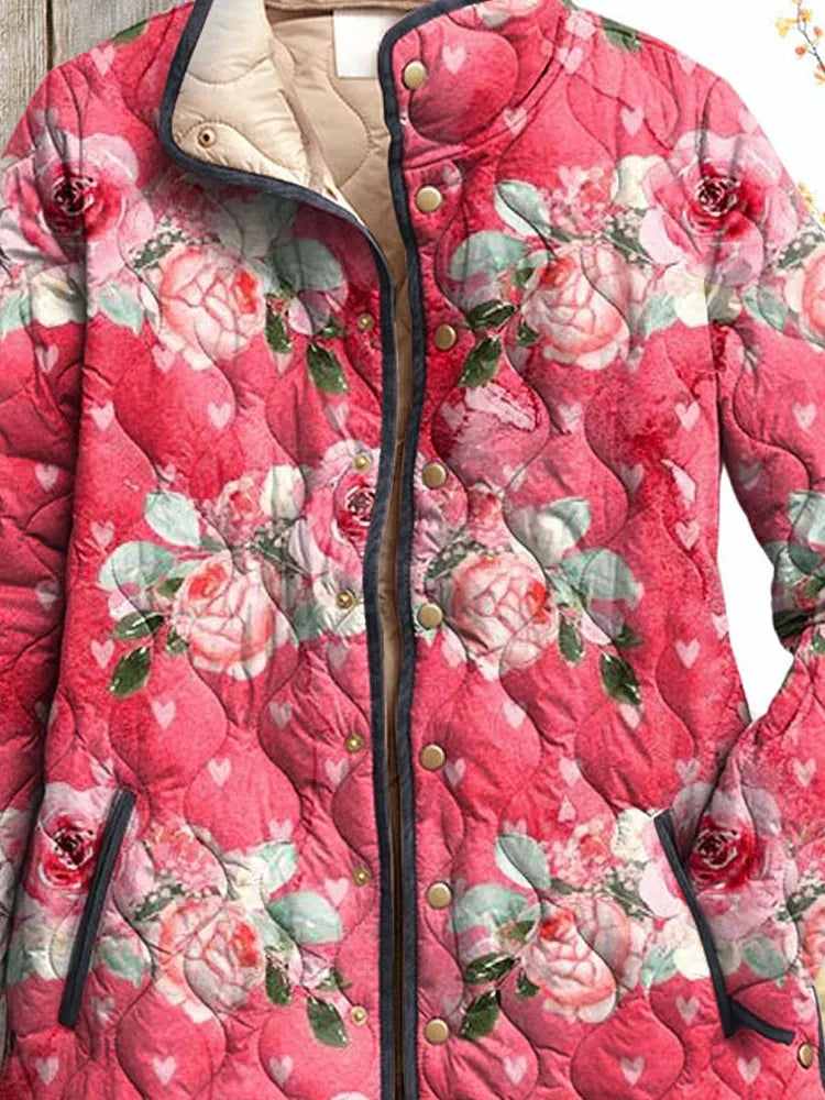 Rose Print Quilted Jacket in Pink