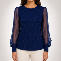 Sheer Sleeve Shimmer Blouse in Blue