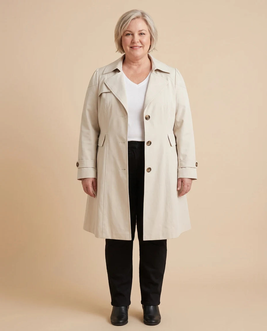 Chamora | Notched Collar Coat worn by a woman with curves