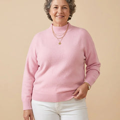Mock Neck Sweater worn by a woman with curves