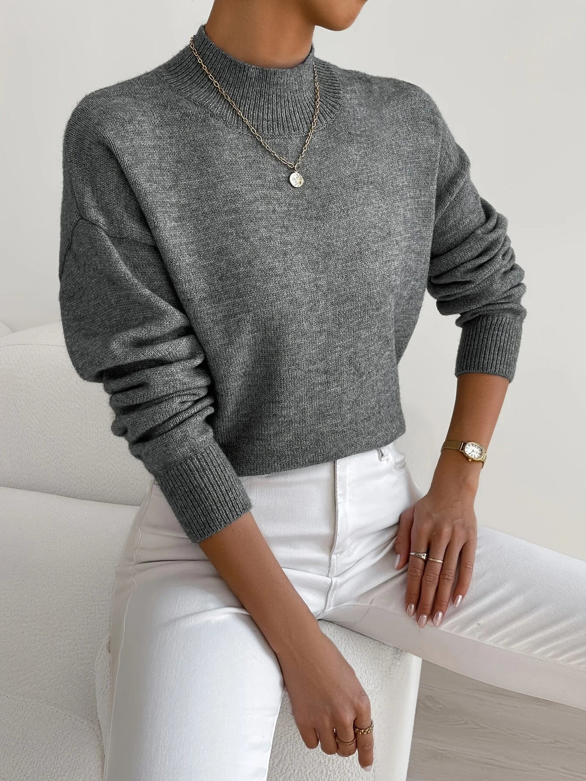 Mock Neck Sweater in Gray