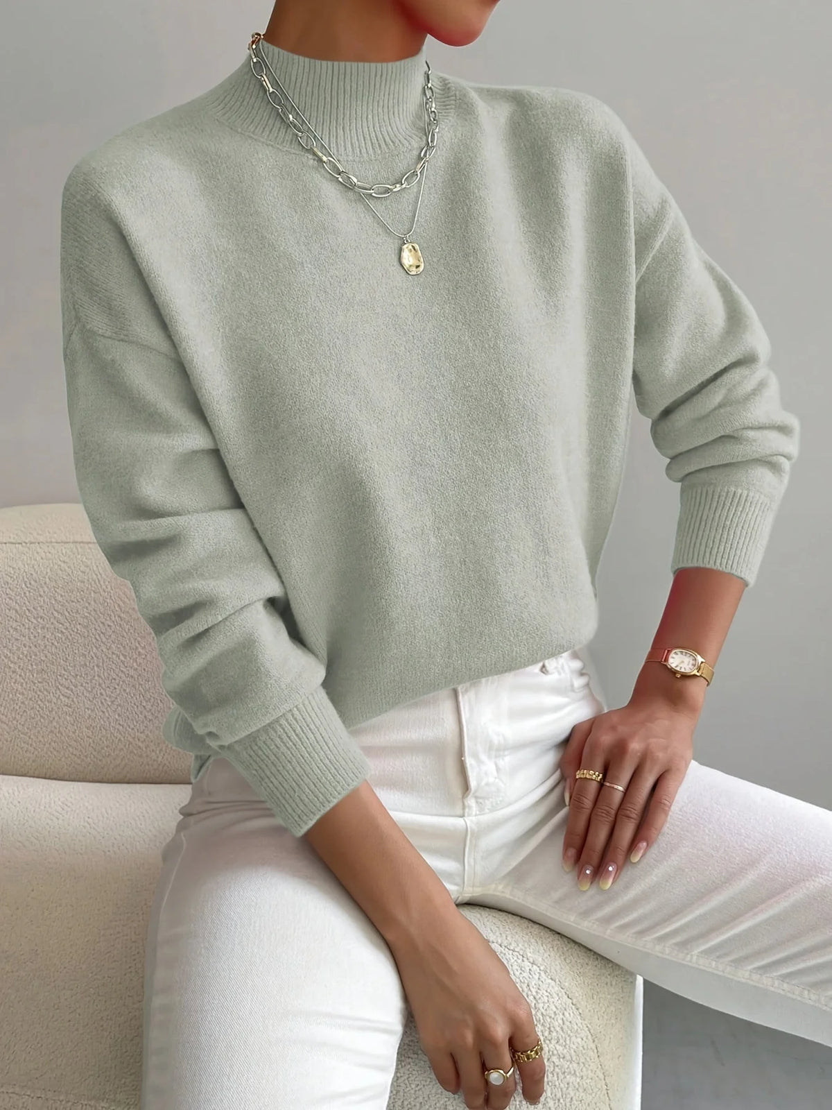 Mock Neck Sweater in Light Gray