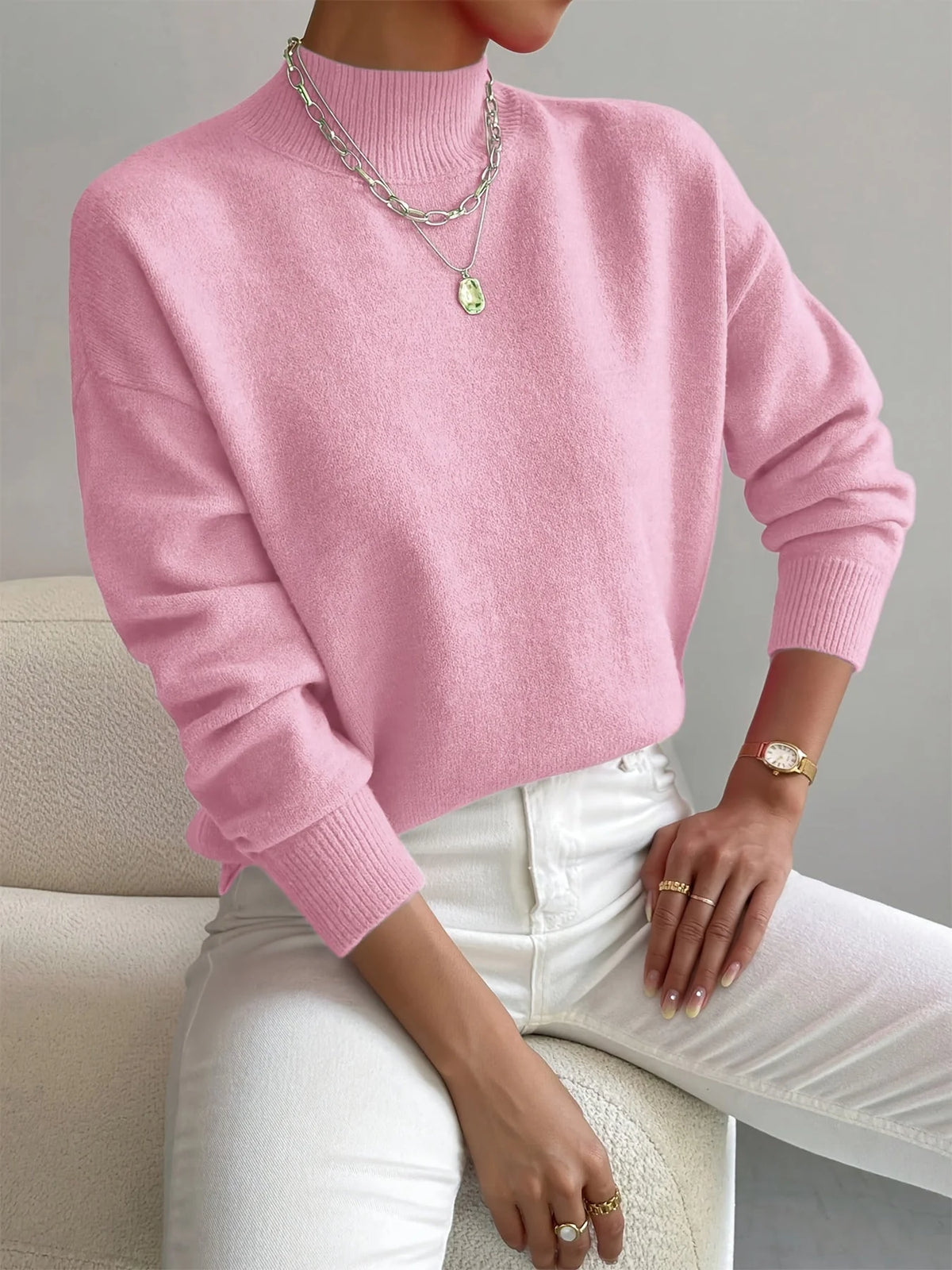 Mock Neck Sweater in Light Pink