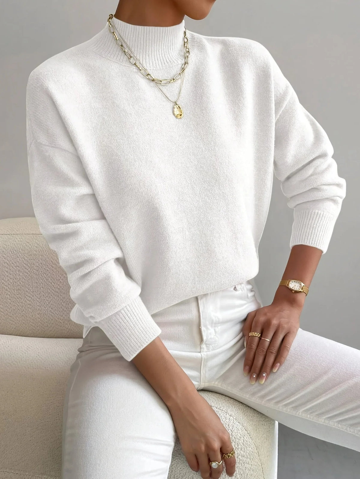 Mock Neck Sweater in White