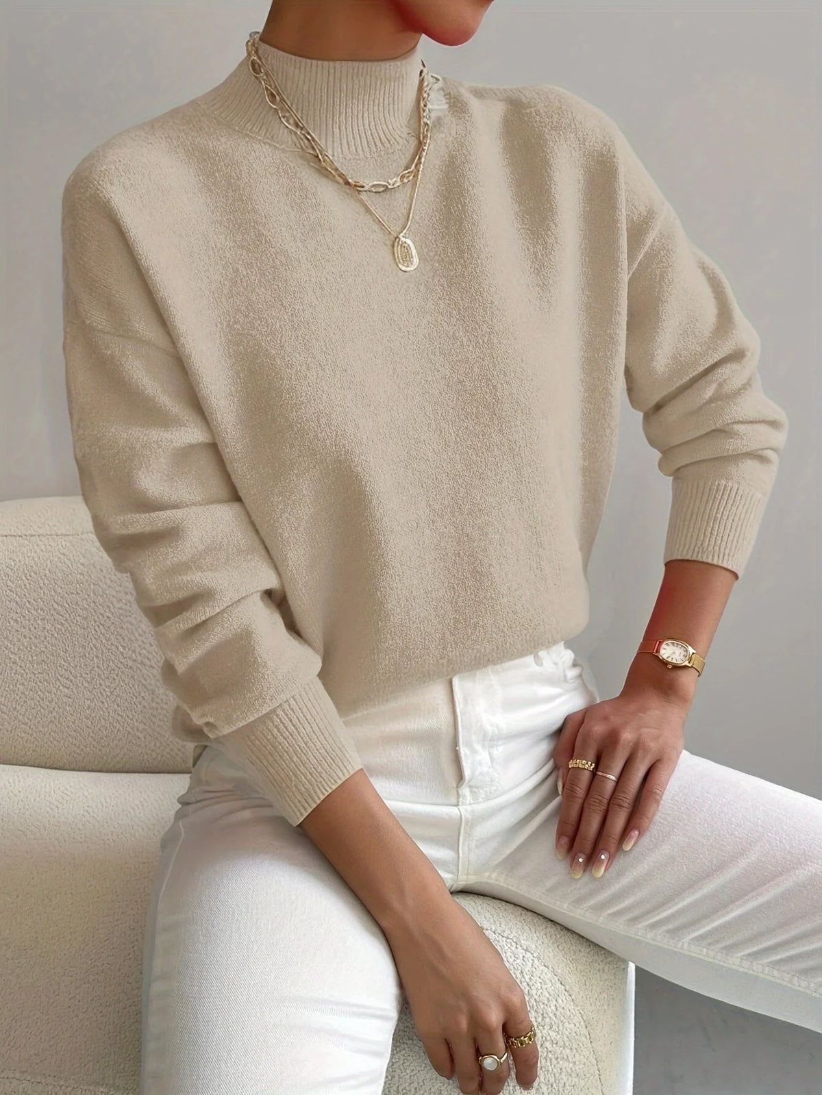 Mock Neck Sweater in Beige