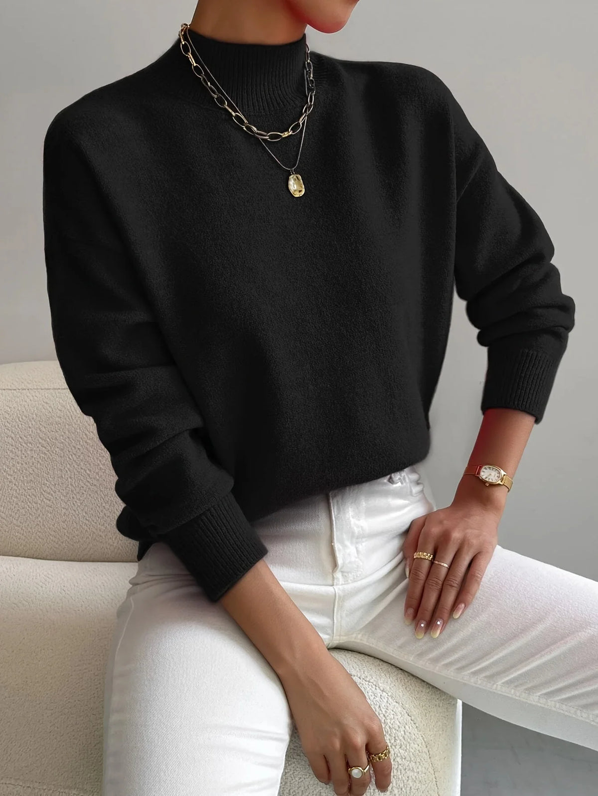 Mock Neck Sweater in Black