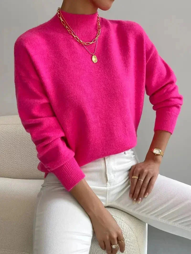 Mock Neck Sweater in Fuchsia