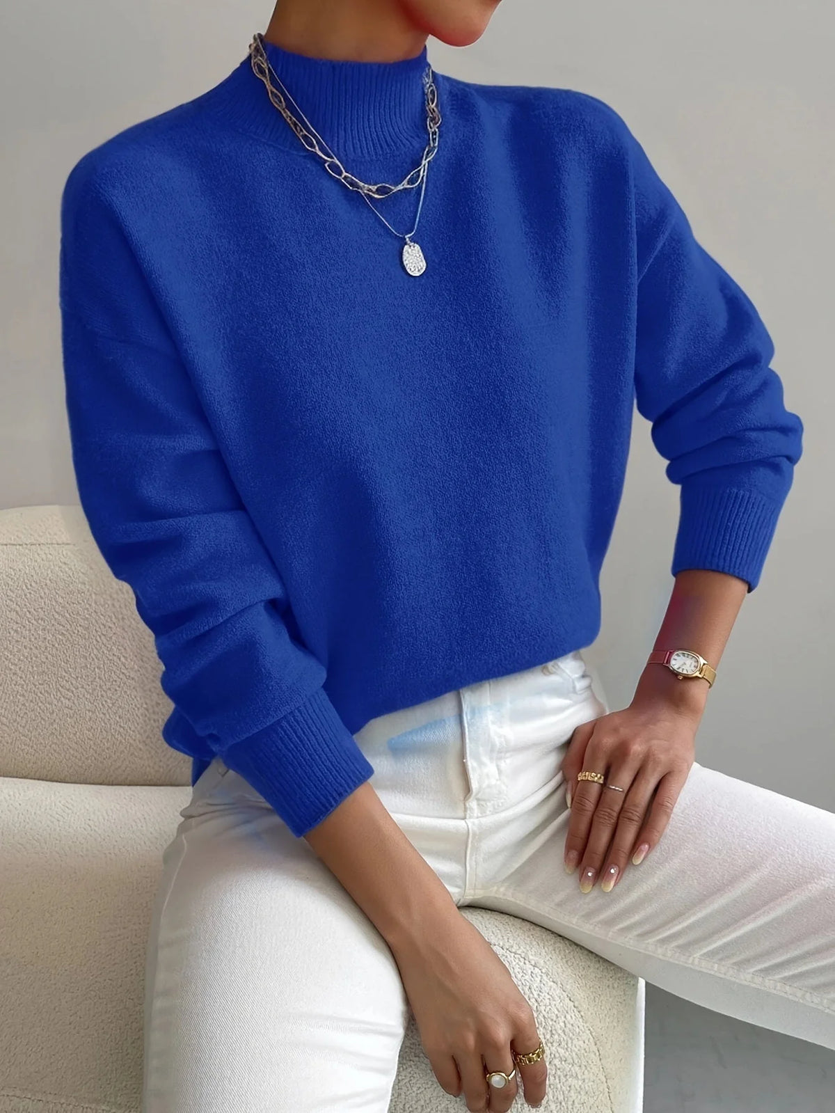Mock Neck Sweater in Royal Blue