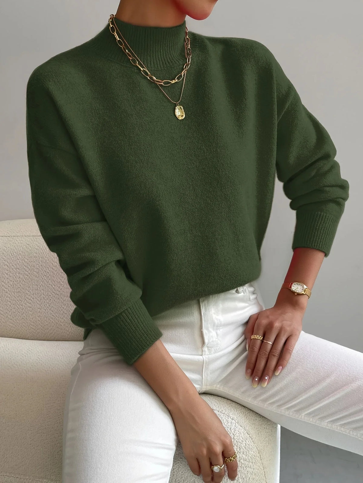 Mock Neck Sweater in Olive Green