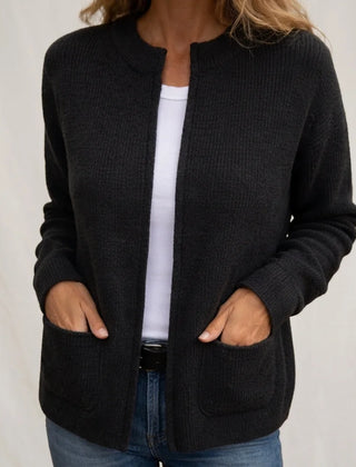 Colette Zip-Up Cardigan with Pockets in Black