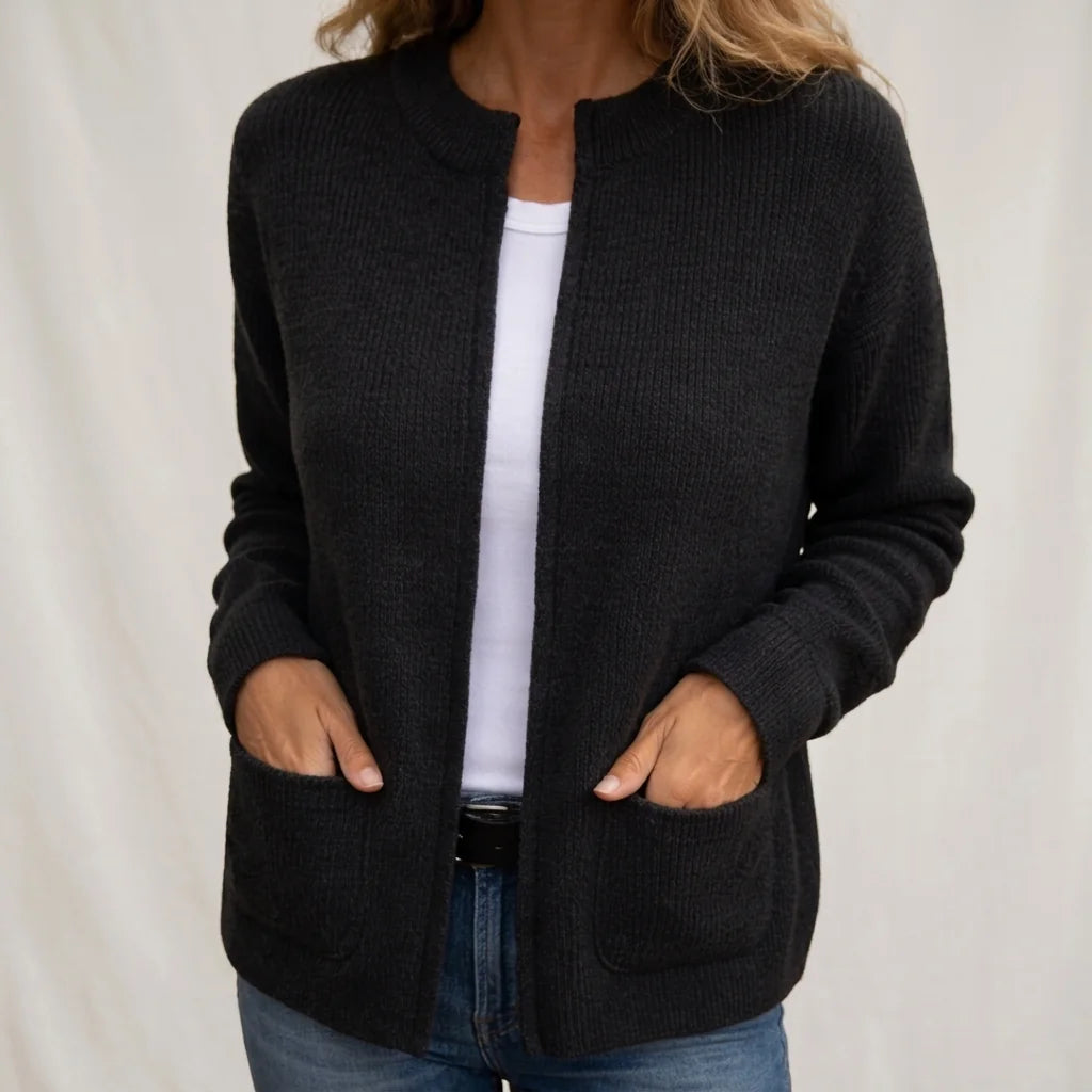 Colette Zip-Up Cardigan with Pockets in Black